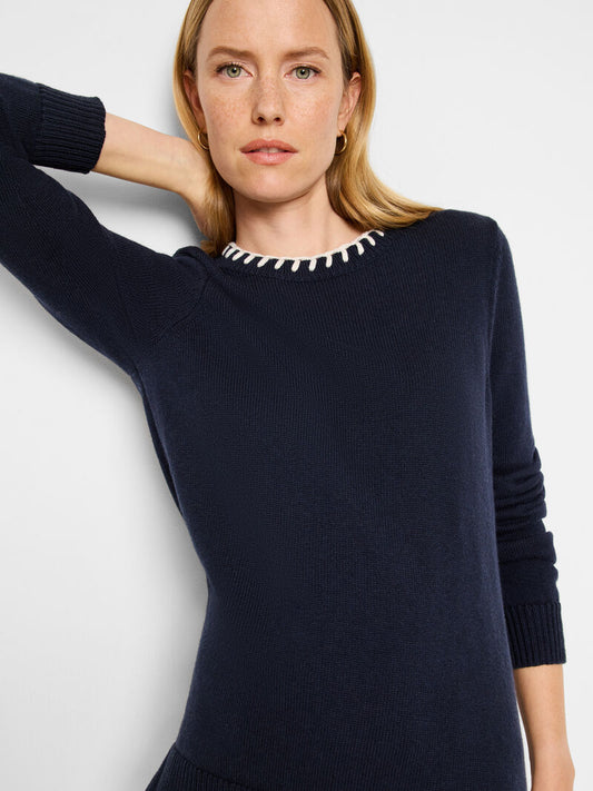 COTTON CASHMERE BLANKET STITCH SWEATER