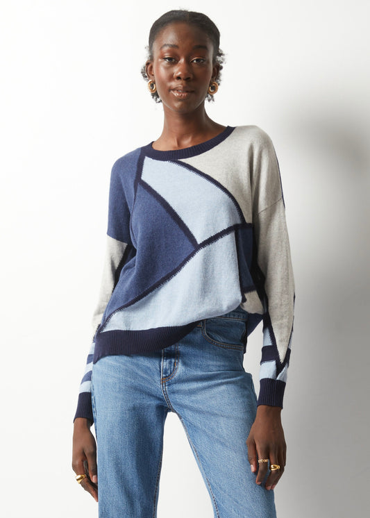 MOSAIC INTARSIA SWEATER MARINE