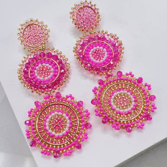 CHELSEA PINK BEADED CIRCLE EARR