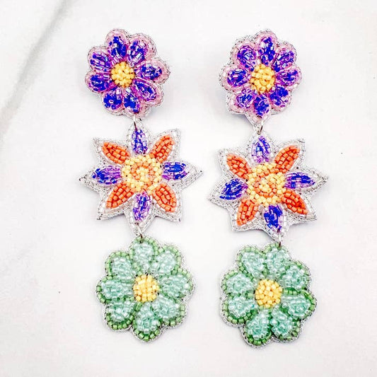 TRIPLE FLORAL BEADED EARRINGS