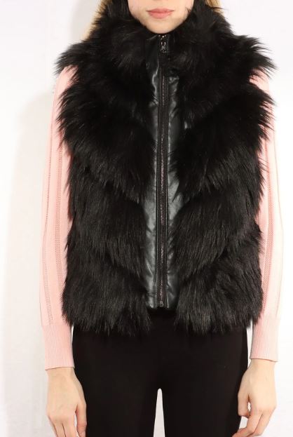 STAND COLLAR FAUX FUR VEST