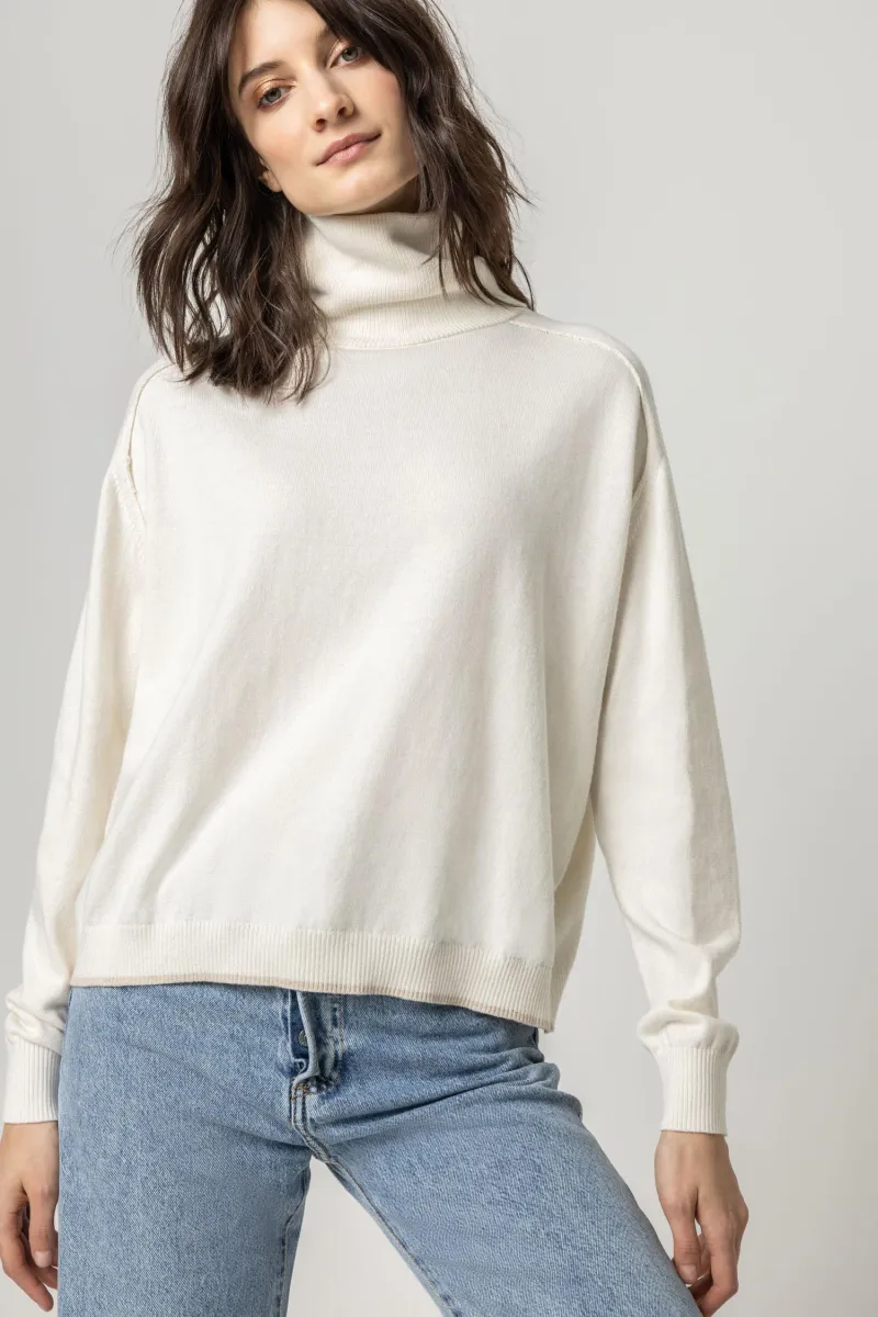 EASY TNECK SWEATER W/TIP PEARL