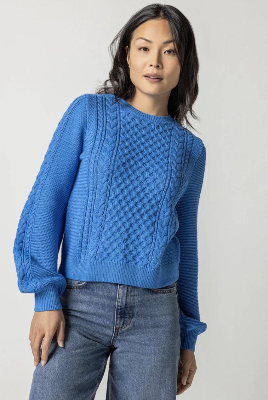 CABLE CREWNECK SWEATER LAPIS