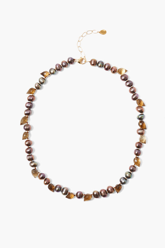 TAUPE PEARL WITH WHISKEY BRIOLETTE NECKLACE