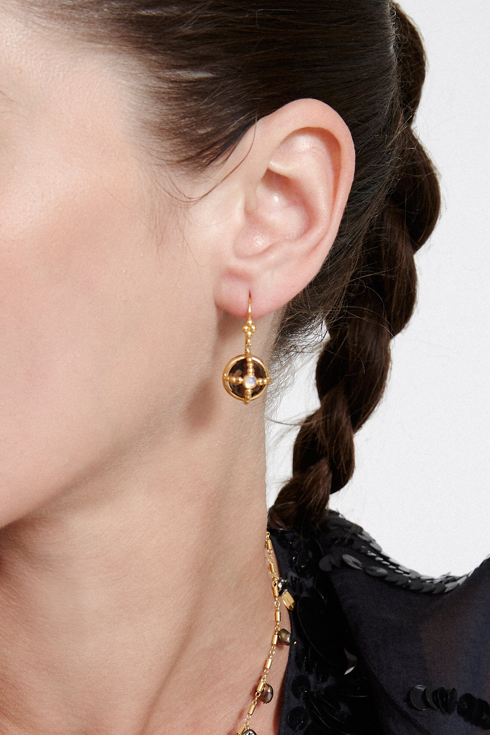 CAGED STONE FRENCH HOOK EARRING