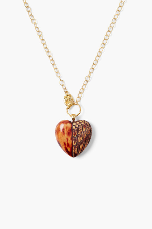 18K HAND CARVE HEART PEND BROWN