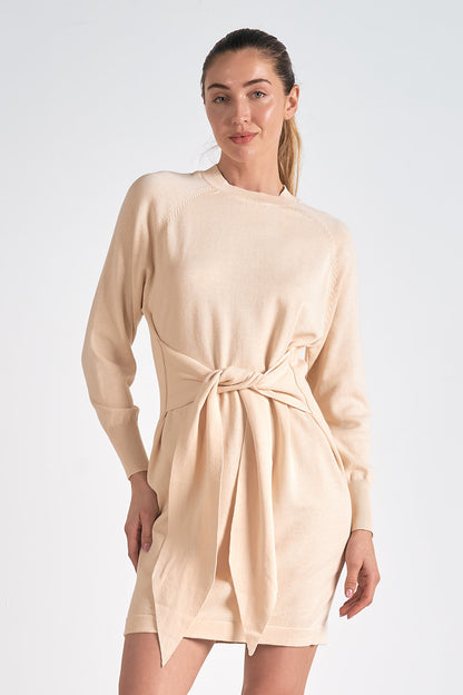 DRESS L/S MIDI W/FRONT TIE