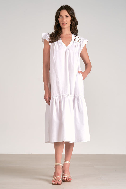 MAXI S/S LADDER TRIM DRESS