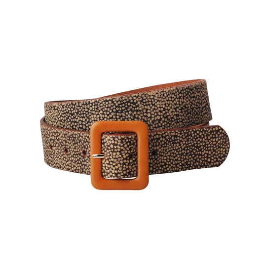 Spotted Giraffe Print Calf Hair Belt with PU Leather Buckle